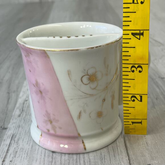 Vintage White Pink Floral Accent Gold Trim Shaving Mug Cup Decor - Picture 8 of 9